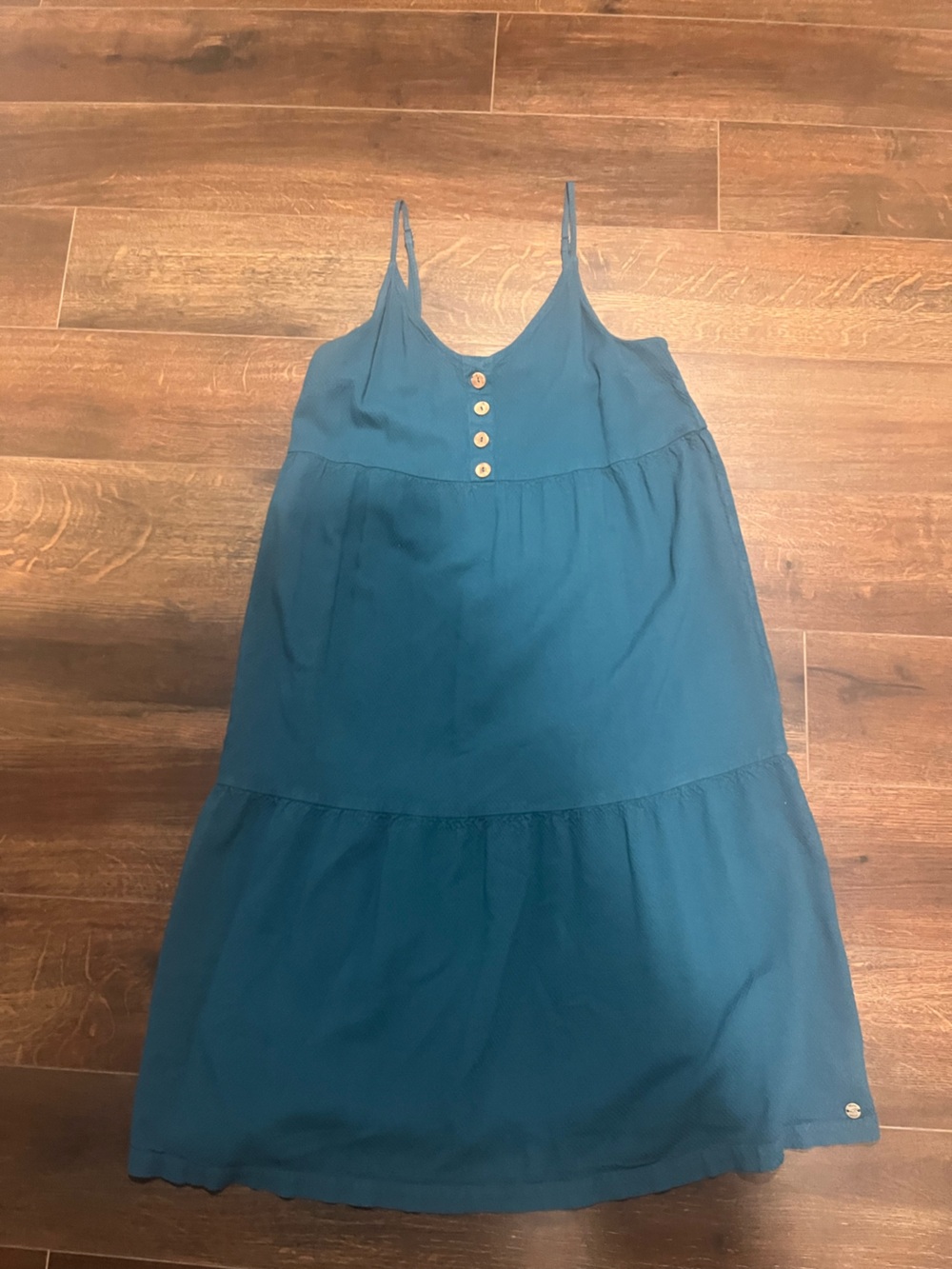 Roxy Teal Button-Front Midi Sundress